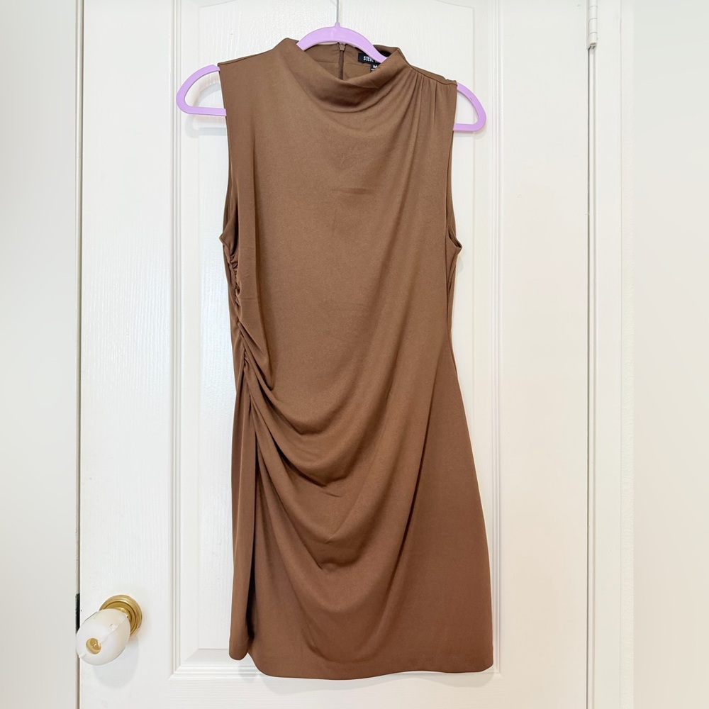 Steve Madden Ruched Mini Dress Medium Brown Sleeveless Bodycon NWT